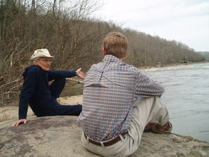 Pastor Terry and Daniel discussing nature object lessons from the sound of the water going over the rapids.