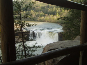 Unique view of the falls through the fence.