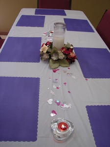 Decorated tables for people to sit.