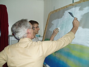 Pastor Terry and Jean came back to visit for another week. Pastor Terry helped Daniel build a black-light chalk board and gave Daniel chalk drawing lessons.