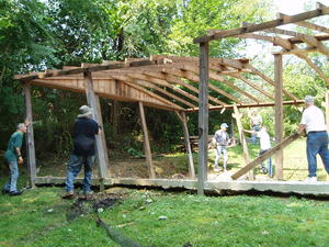 Workbee at the church on Sunday. Tearing down an old ant-riddled picnic structure, so we can build an addition onto the church for classrooms.