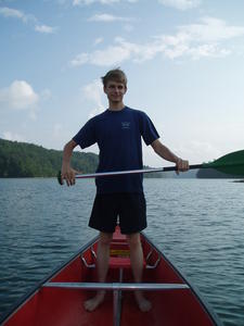 Daniel balancing in the canoe