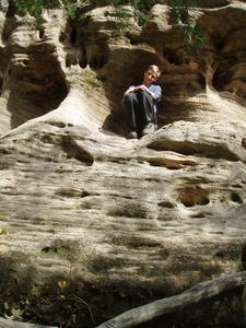 Daniel playing on the side of the arch.
