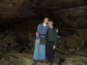 Kristina and Daniel in one of the Indian rock houses (natural rock shelters).
