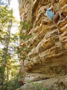 Erick climbing up a bit further.