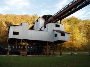 Looking at the coal tipple from the ground below.
