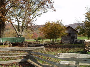 Replica of an old-time settler cabin and yard.