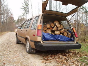 The weather started getting cooler, so we fixed our wood stove and got it running. That brought us to our next project -- getting wood. We didn't haul it all with our car, a church member has a small pickup and they came and helped us too.