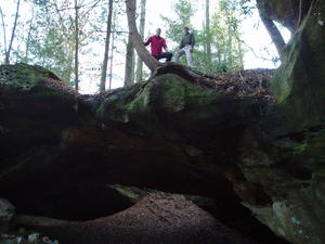 Daniel and Chad looking down from the arch