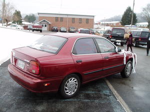 The car... decorated last minute! Their friends did a great job!
