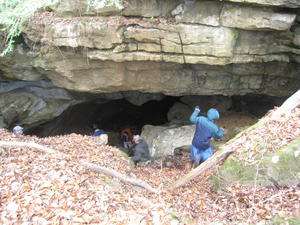 Climbing down, down, down, into the cave!