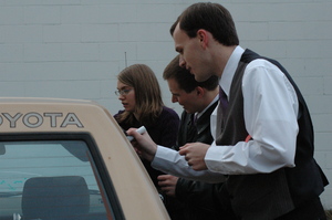 What no one knew, was that there were TWO parties planning decorations for the car! It was discovered when both groups met at the same car!