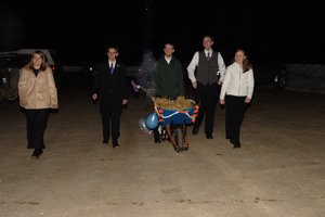 Instead we heard rattle, rattle, BANG! BANG! and here came a wheelbarrow, complete with decorations and Roman Candles!!