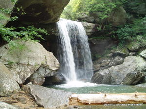 And here is the destination--Eagle Falls! The cool mist coming off the falls is natural air conditioning on hot summer days and the rocks around it are so much fun to climb and explore!