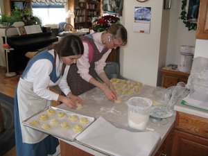 Winding the strands into little rolls.