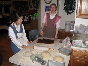 Making sweet rolls to feed company during the wedding weekend.