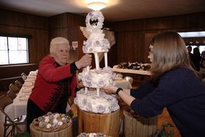 The cake and cookies were set on logs inside a garden cart--the same one we had our engagement photos taken in!