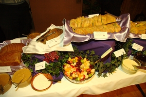 The serving tables heavy laden with food ready for everyone to go through line!