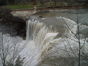 Further along the trail, looking directly above the falls--the river was definitely at flood stage!