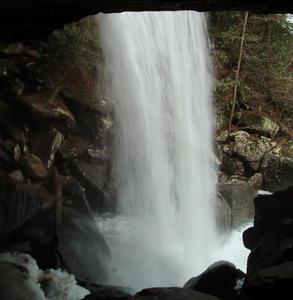 View looking from straight behind the falls. 