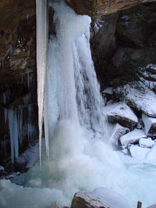 You can see the large pile of solid ice under the falls.