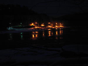 Parking area for Cumberland Falls--across the river from the trail. (We were just about to the trailhead.) The lights made neat reflections on the swift-moving river!