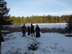 Daniel, Kristina's Parents, Erick, and Stecks found some snow back in the deep woods.