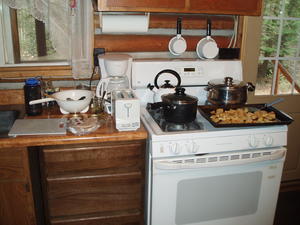 The kitchen part of the cabin--fully equipped with everything you need for cooking!