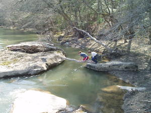 Danielle braving the unstable crossing.