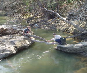 Working to make the bridge more stable.