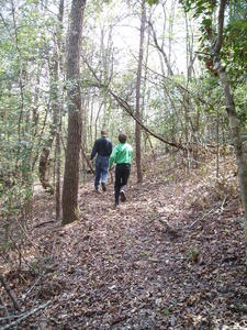 Hiking on the nature trail through our woods. We have over 1/4 mile of trail now!