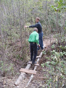 Homemade bridge along our hiking trail.