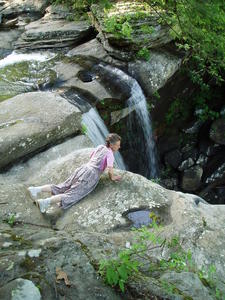 Mom exploring the top of the falls.