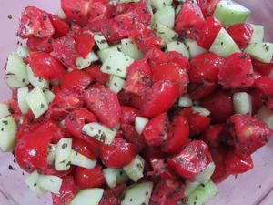 Fresh tomato-cucumber salad.