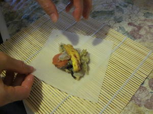 Back at home, Kristina played around with making baked spring rolls with wheat wraps.