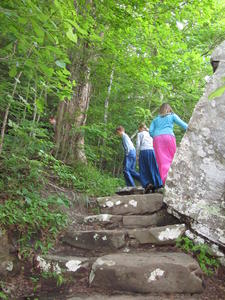 Hiking up some of the stairs. (Eagle Falls trail has LOTS of those).