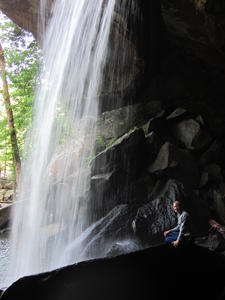 Kristina cooling off in the mist under the falls. SO refreshing when it's in the 90's outside!