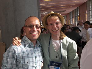 Ryan and Kristina goofing off--Kristina stole his hat!
