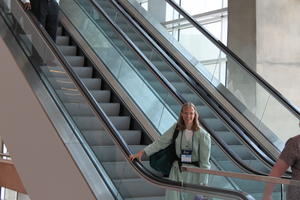 Kristina headed to work in the exhibit area.