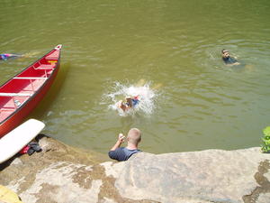 It took a bit of encouragement, but Lucas finally jumped in too. He wasn't used to the muddy Kentucky rivers!