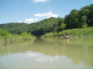 We met Daniel's parents at fishing creek. Lucas was in the canoe with Daniel's Dad, and Mom rode with us in the other canoe.