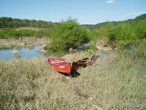 Beached Canoes ready for loading.