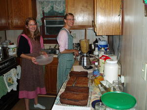 They made two batches of wheat pumpkin bread and a batch of gluten free pumpkin bread. Yummy...