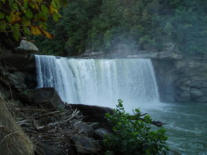 Cumberland Falls with the first wisps of fall color.