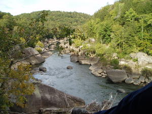Lucas and Kristina climbed up a big rock along the trail for a nice view of the river.