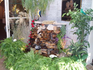 The fountain added a refreshing calmness to the dining area.