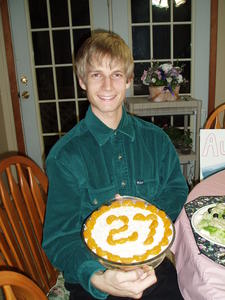 For Daniel's birthday, Kristina made a lemon pie with mandarin oranges...