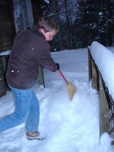 We don't have a snow shovel, but the broom worked fairly well--we just got more exercise that way! Levi enjoyed wearing off some of his energy.