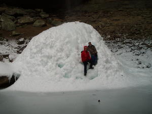 Daniel and Kristina had to do their share of climbing up the ice. The water was just misting down, so it wasn't hard to climb. We estimated the ice to be about 18 feet high.