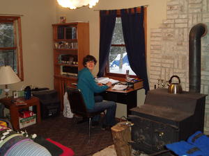 Lucas' desk in the living room. It's nice and hot there when the wood stove is going full blast!